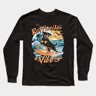 Wave Rider Rottweiler Dog Surfing Adventure Long Sleeve T-Shirt